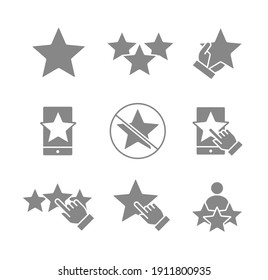 Set of star feedback gray icons. Customer review, rating, win, donation, social networks, quality control and more.
