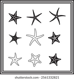 Set of star fish silhouette vector illustration.