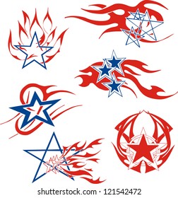 Set of star flames. Color airbrushing vector designs.
