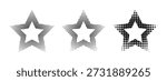 Set of star frames with halftoned borders. Starry shapes with polka dot, noise or pixel gradient texture isolated on black background. Decorative design elements. Vector graphic illustration.