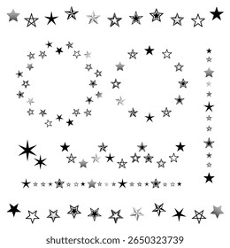 Set aus Sternrahmen, Kränzen und Liniendekorationen. Vektorgrafik.