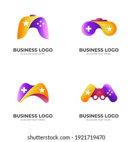 set star game logo, joystick and star, combination logo with 3d colorful style