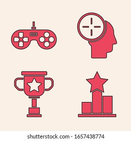 Set Star, Gamepad, Head hunting concept and Award cup icon. Vector