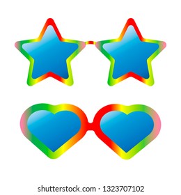 set of star and heart sunglasses vector illustration.colorful sunglasses.vector