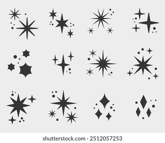 Set of star icon. Different star shapes. Black stars icon set. Sparkle star icon set. Vector illustration 