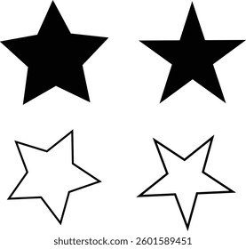 Set of Star Icons - Black and Outline Vector Graphics for Creative Use