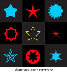 Set star icons. Concept rating, success, awards. Collection star pictogram. Colored star shape. Simple icon star. Isolated star symbol. Easy to use for project.