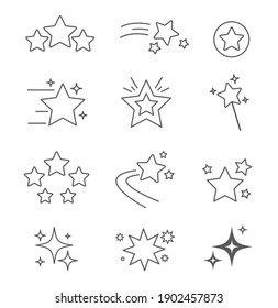 Set of star icons. Falling star, Sparkles, shining burst, twinkling, glitter. Stars flat line icons for website and mobile apps. Vector illustration