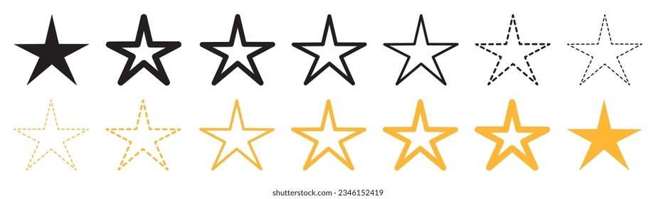 Set of star icons. Star or favorite flat icon, star vector logotype. Rating signs collection. Vector illustration. EPS10.