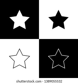 Set Star icons isolated on black and white background. Favorite, best rating, award symbol. Line, outline and linear icon. Vector Illustration