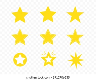 Set of star icons isolated on transparent background. Sparkles, shining burst, twinkling, glitter. Vector illustration