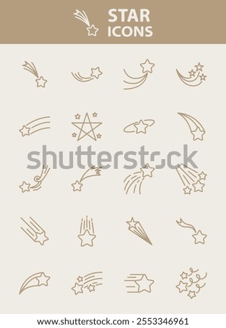 set of star icons, shooting star, comet