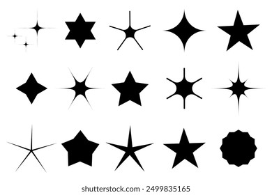 Ensemble d'icônes en étoile. Diverses formes d'étoiles. Silhouette noire étoiles. collection Image vectorielle.