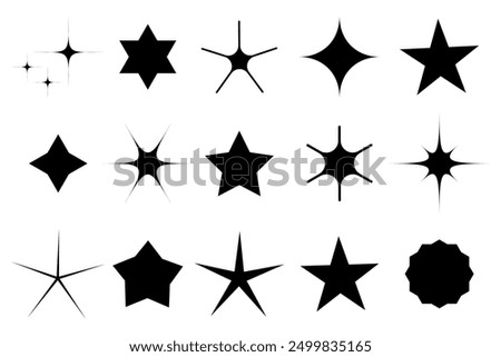 Set of star icons. Various star shapes. Black silhouette stars. Vector collection.