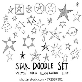 Set of Star illustration Hand drawn doodle Sketch line vector