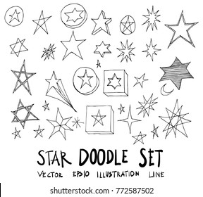 Set of Star illustration Hand drawn doodle Sketch line vector