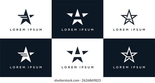 Set of Star with letter A logo