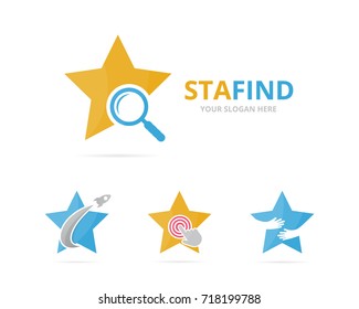 Set of star logo combination. Leader and magnifying embrace symbol or icon. Unique search logotype design template.