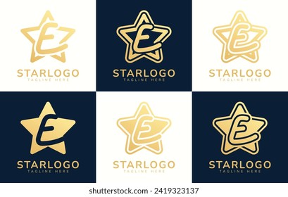 Set of star logo with the letter E. This logo combines letters and star shapes. Suitable for any business that uses stars as its theme.