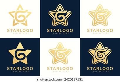 Set of star logo with the letter G. This logo combines letters and star shapes. Suitable for any business that uses stars as its theme.