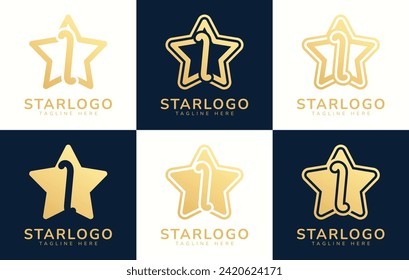 Set of star logo with the letter I. This logo combines letters and star shapes. Suitable for any business that uses stars as its theme.