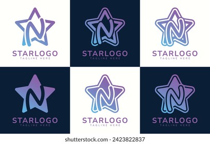 Conjunto de logotipo de estrella con la letra N. Este logotipo combina letras y formas estelares. Adecuado para cualquier negocio que utilice las estrellas como su tema.