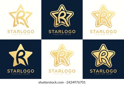 Set of star logo with the letter R. This logo combines letters and star shapes. Suitable for any business that uses stars as its theme.