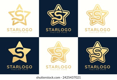 Set of star logo with the letter S. This logo combines letters and star shapes. Suitable for any business that uses stars as its theme.