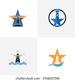 Set of Star Mercusuar logo design vector illustration, Creative Mercusuar logo design concept template, symbols icons