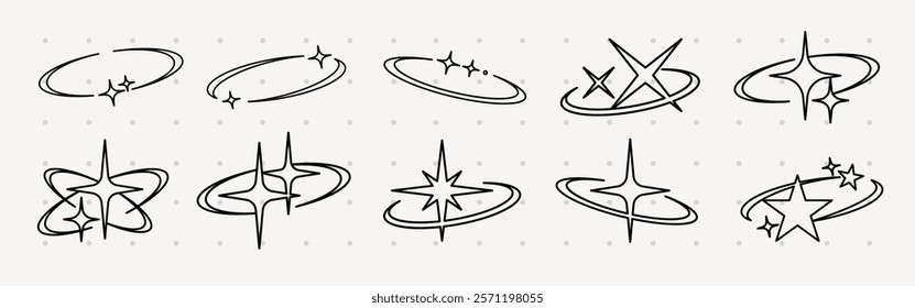 Set of star and orbit icons. Stars and orbits in various designs. Simple star and orbit graphics. Perfect for star-themed projects and orbit illustrations. Element vector collection.