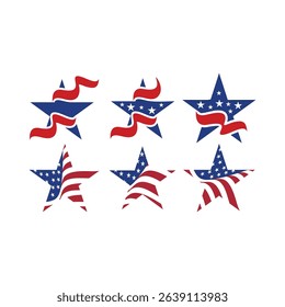 set of star patriot usa logo design vector with usa flag element	