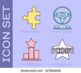 Set Star, Piece of puzzle, Star and Racing simulator cockpit icon. Vector