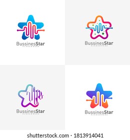 Set of Star Pulse Logo Template Design Vector, Concept, Creative Symbol, Icon