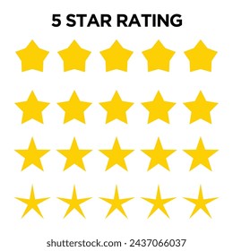 Set of Star Rating icon vector. 5 star rating yellow icons vector icons. yellow star icon. Vector illustration.