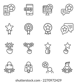 set of star and rating icons vector. rating and achievement line icons, review, feedback, best, top, favorite and success