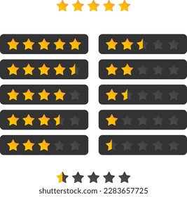 set of star rating on gray background