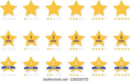 Set of Star Rating with ribbon in a flat design Starts with 0 to 5