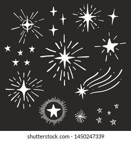 Set of star with ray doodles