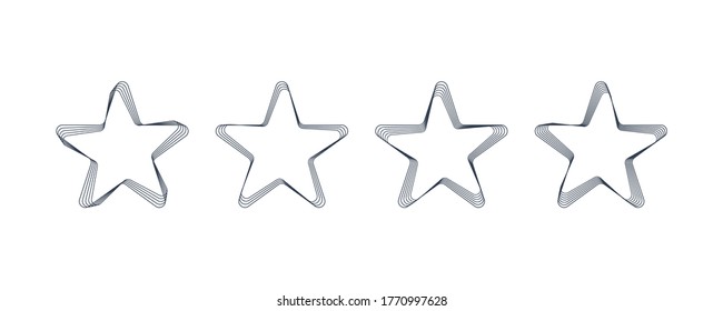 Set of Star Rounded Shapes. Hand Drawn Geometric Stars in Lines Style isolated on White Background. Flat Vector Decorative Design Template Elements.