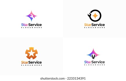 Set of Star Service logo designs concept vector, Service Mechanic logo template icon