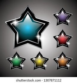 Set of star shaped backgrounds with a silver frame. Vector illustration.