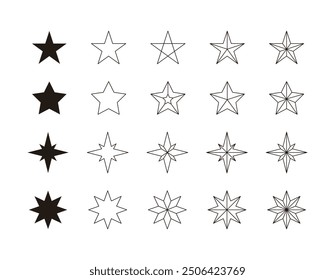 A set of star shaped illustrations in minimalist lines.