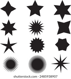 Set of star shapes. Abstract cool shine effect sign vector design. Templates for design, posters, projects, banners, logo, and business cards, Editable vector file for social media.