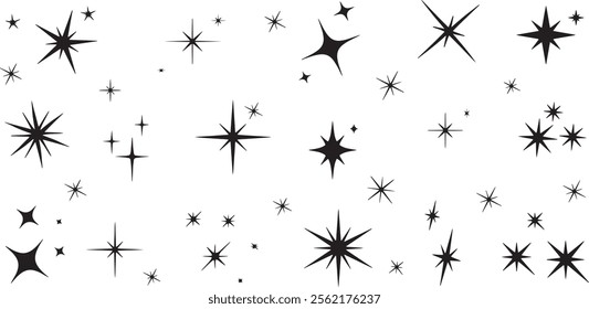 Set of star shapes icon collection. Retro futuristic sparkle icons collection. abstract sparkle black silhouettes symbol vector set, Abstract cool shine effect sign, twinkle star collection 