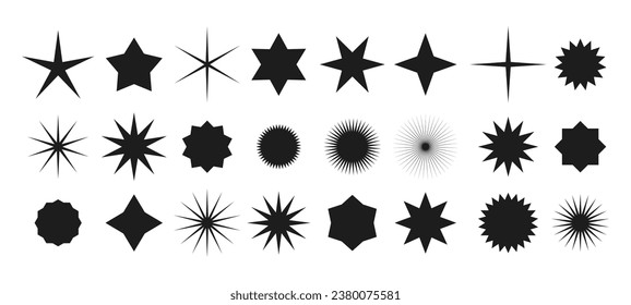 Set of star shapes. Star icons isolated on a white background. Sparkle star icons set. Rating star signs collection in flat style