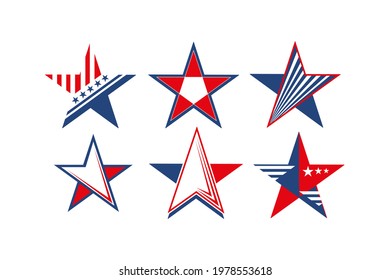 Set star shapes in red blue   white United states national colors  Good for independence   veterans day design 