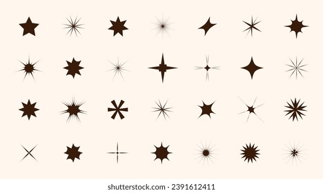 Set of star shapes. Retro futuristic sparkle icons collection. Vector set of Y2K style. Templates for posters, banners, stickers, business cards