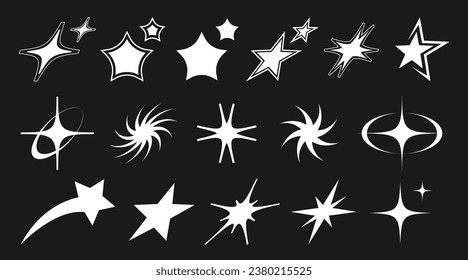 Set of Star Shapes Vector Design. Collection of abstract graphic geometric symbols and objects in y2k style. Brutalist abstract geometric shapes and grids.