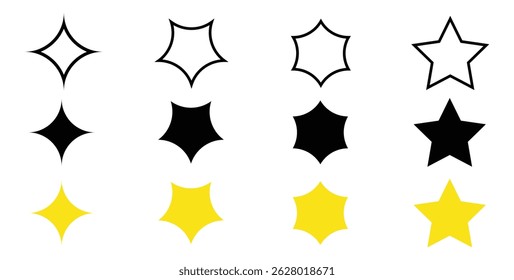 Set of star shapes vector icons on isolated white background.