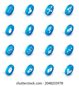Set Star, Share, Medal, Computer mouse gaming, Virtual reality glasses, Microphone, monitor and Award cup icon. Vector